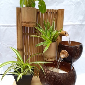 Table top water fountain, indoor handmake fountain, mini handmake fountain weaving wall style hand make from coconut shell and bamboo