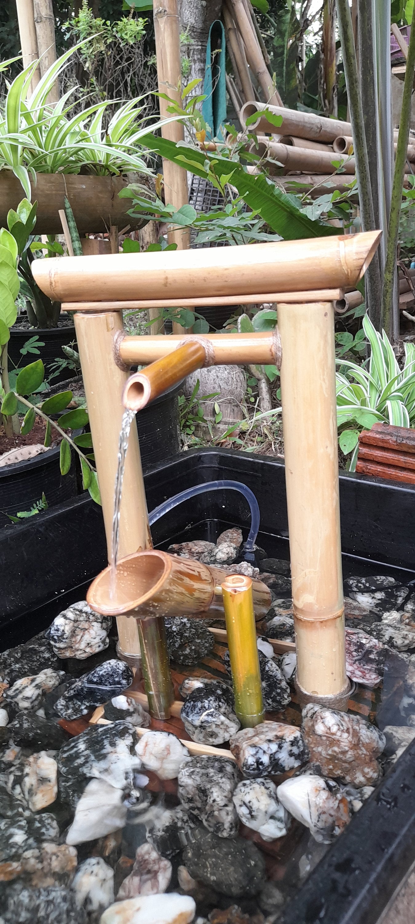 屋外噴水、竹製噴水、手作り噴水、屋外噴水噴出口、100cm DIY