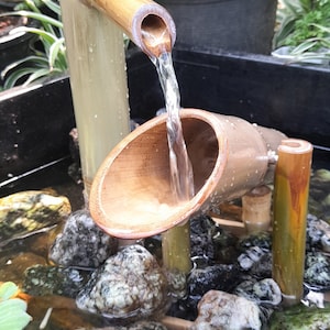 Shishi odoshi fountain with Large dumping bamboo, japanese style indoor/outdoor japanese style handmake fountain from real bamboo. image 5