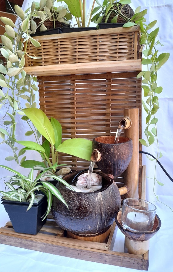 Handgemachter Tischbrunnen aus Bambus und Kokosnussschale mit Mini-Tpfen -  Etsy Schweiz