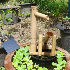Solar power Shishi odoshi fountain H30cm. japanese style indoor/outdoor handmake fountain from real bamboo.