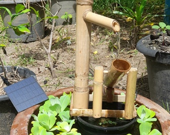 Solarkraft Shishi odoshi Brunnen H30cm. Handgemachter Springbrunnen im japanischen Stil aus echtem Bambus.