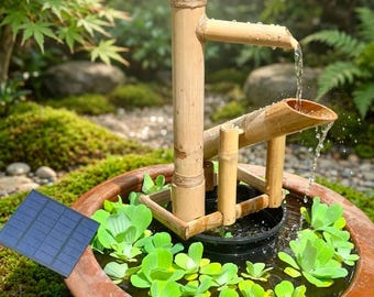 大型二連ソーラー竹噴水、双子獅子大達日本庭園噴水、屋外ソーラー式竹
