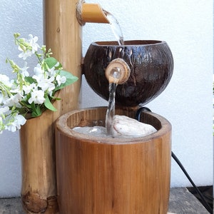 Table top water fountain, simple style  mini fountain,indoor fountain handmake fountain from real bamboo and coconut shell