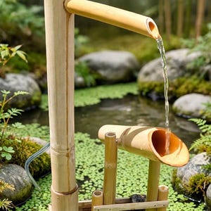 Handgefertigter Shishi-Odoshi-Brunnen aus Bambus | Inklusive beruhigender Klangpumpe | Zen-Garten-Wasserspiel (71 cm)