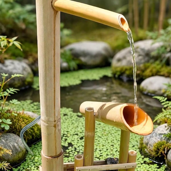 Handmade Bamboo Shishi Odoshi Fountain | Soothing Sound Pump Included | Zen Garden Water Feature (28 Inch)