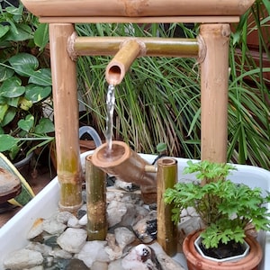 Torii shishi odoshi mini fountain indoor/outdoor fountain japanese style handmake fountain from real bamboo image 1