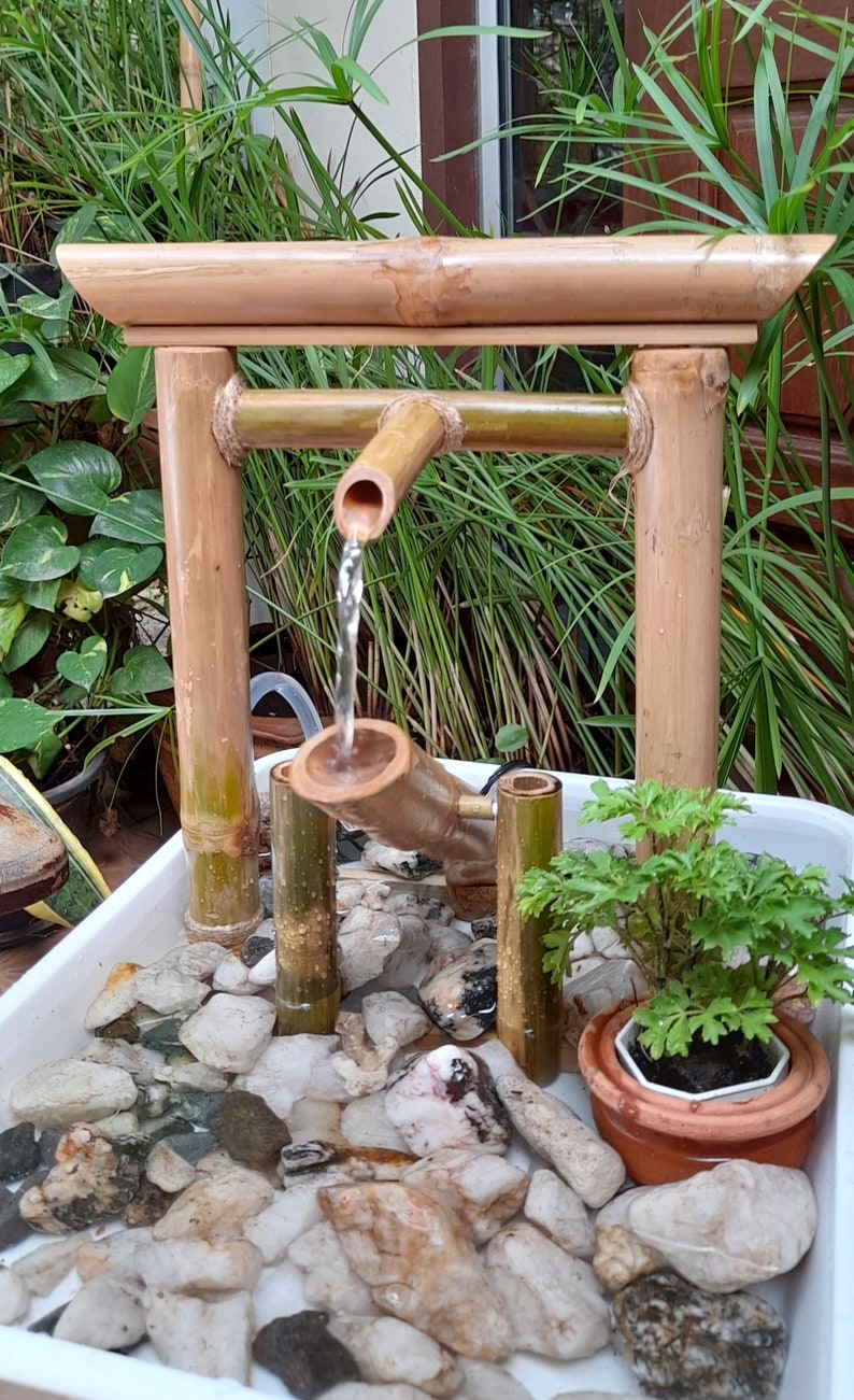 Torii shishi odoshi mini fountain indoor/outdoor fountain japanese style handmake fountain from real bamboo image 1