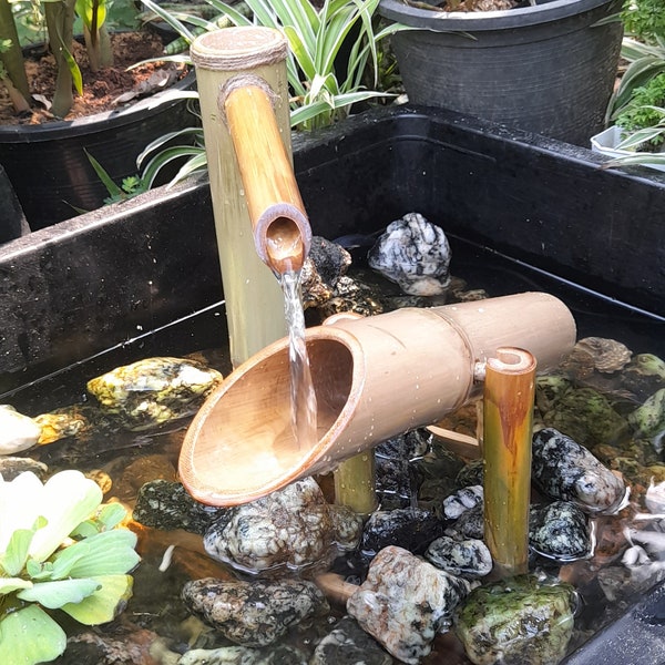 Solar power Shishi odoshi fountain with Large dumping bamboo, japanese style outdoor japanese style handmake fountain from real bamboo.
