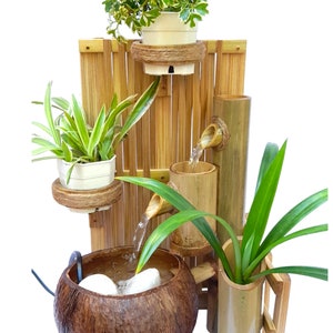 Table top water fountain,indoor water fountain Asian weaving style real handmake from bamboo and coconut shell