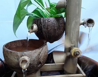 Table top water fountain with turbine ,mini fountain,indoor fountain handmake fountain real handmake from coconut shell & bamboo