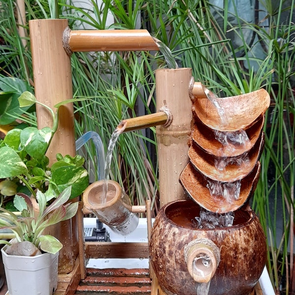 Table top water fountain,mini fountain,indoor fountain handmake fountain real handmake from coconut shell & bamboo