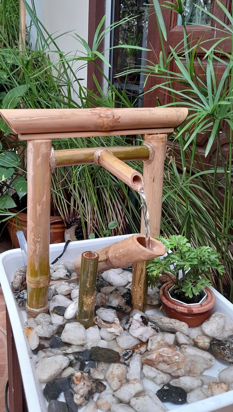 Torii shishi odoshi mini fountain indoor/outdoor fountain japanese style handmake fountain from real bamboo image 2