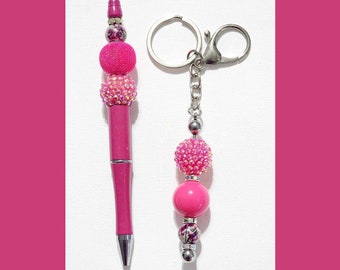 De "Beaded Beauty Pen & Keychain Collection" - Roze