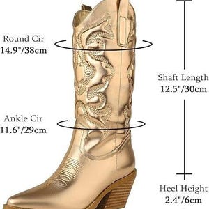 Cowboy Boots für Damen | Snip Toe, Slip On | Größen 6,5 - Gold Bild 6
