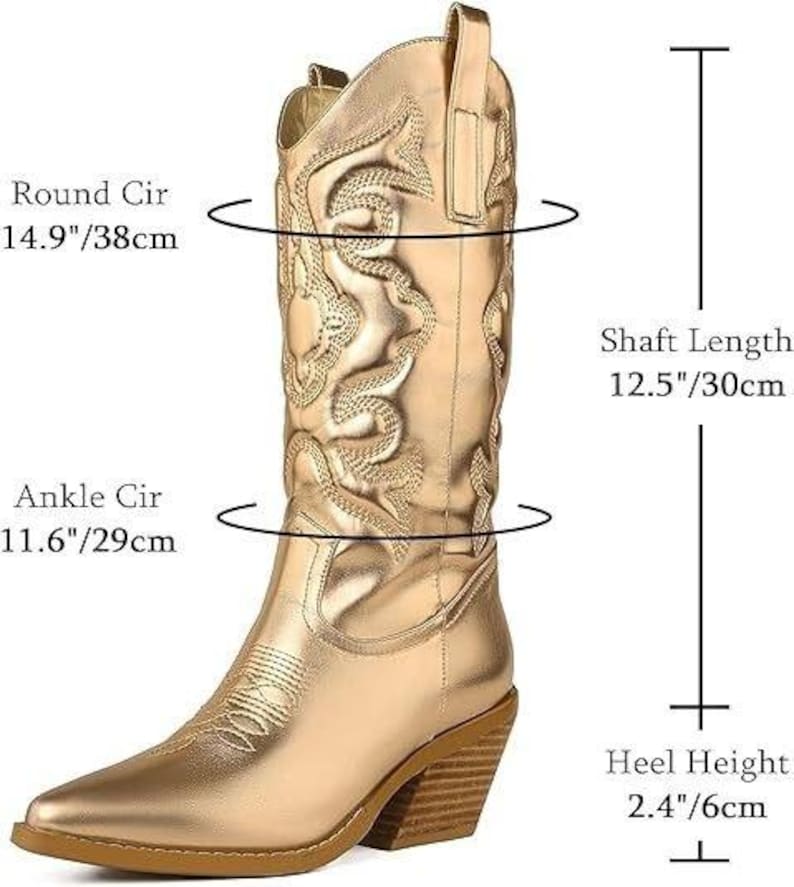Cowboy Boots für Damen | Snip Toe, Slip On | Größen 6,5 - Gold Bild 6