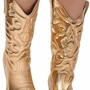 Cowboy Boots für Damen | Snip Toe, Slip On | Größen 6,5 - Gold Bild 3