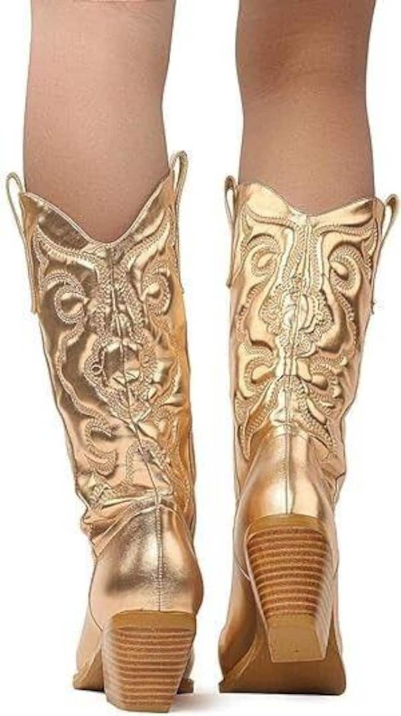 Cowboy Boots für Damen | Snip Toe, Slip On | Größen 6,5 - Gold Bild 1