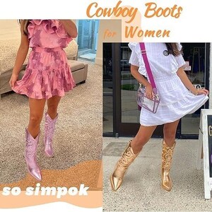 Cowboy Boots für Damen | Snip Toe, Slip On | Größen 6,5 - Gold Bild 7