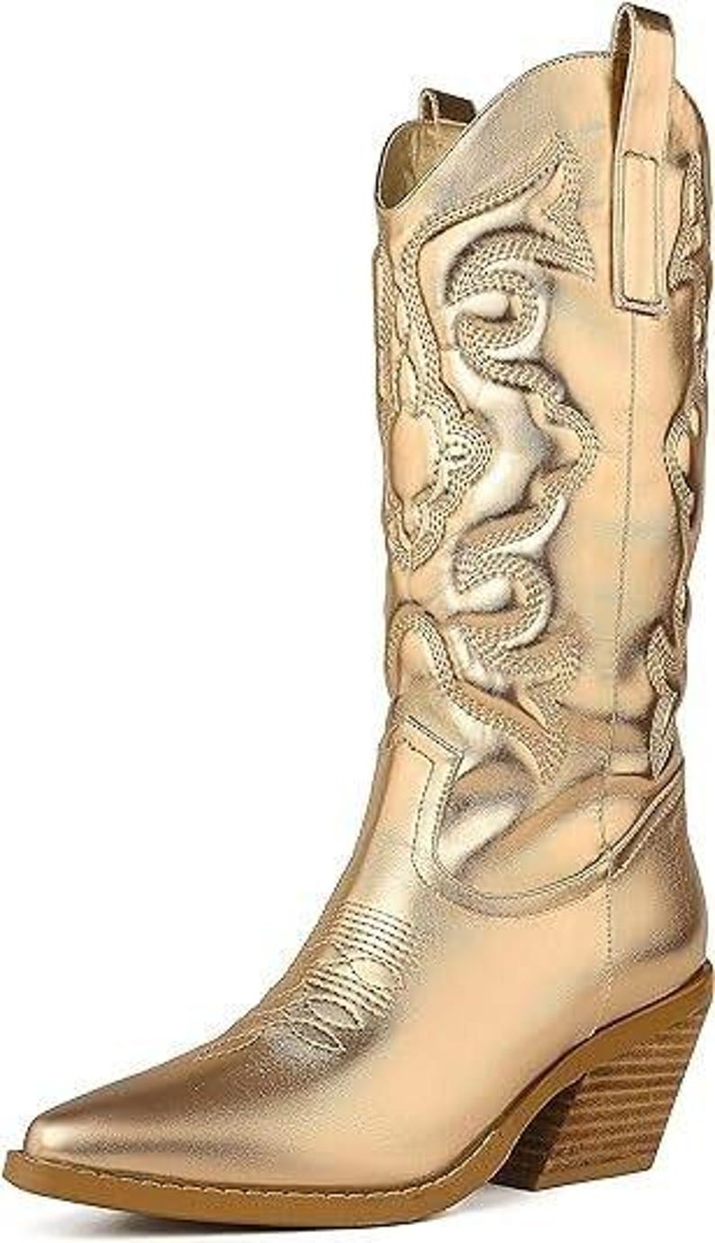 Cowboy Boots für Damen | Snip Toe, Slip On | Größen 6,5 - Gold Bild 2