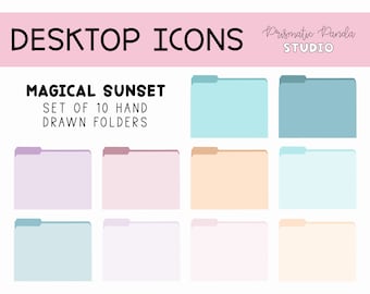 Zauberhafte Sonnenuntergang Desktop Icons | Warme Pastell Ordner für Mac, Windows OS System | Desktop Ordner | Sofort Download | Desktop Organisation