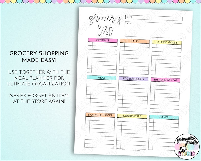 Meal Planner Printable Menu Planner Shopping List Printable Weekly Grocery List Printable Meal ...