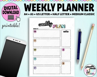 Weekly Planner | Printable Planner | Weekly Schedule Layout | Colorful Planner Inserts | Girl Boss Life Planning | US Letter, Multiple Sizes