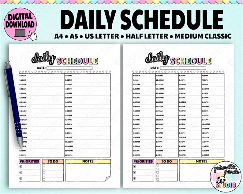 daily schedule printable 15 30 minute increment timetable etsy