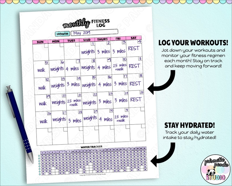 Fitness Planner | Printable Workout Journal | Exercise Log Template ...