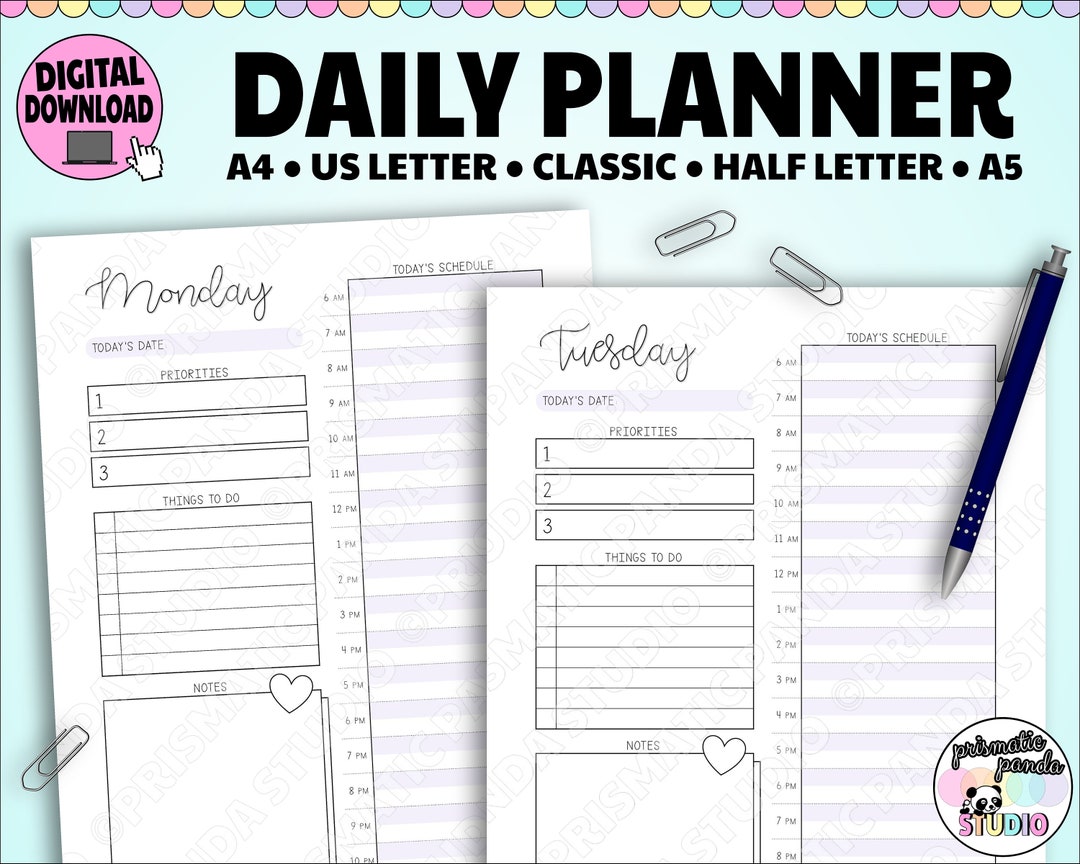 Daily Planner Printable | 30-minute Daily Agenda | Hourly Planner | Day ...