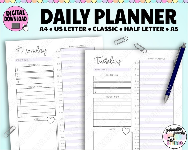Daily Planner Printable 30-minute Daily Agenda Hourly Planner Day on 1 ...