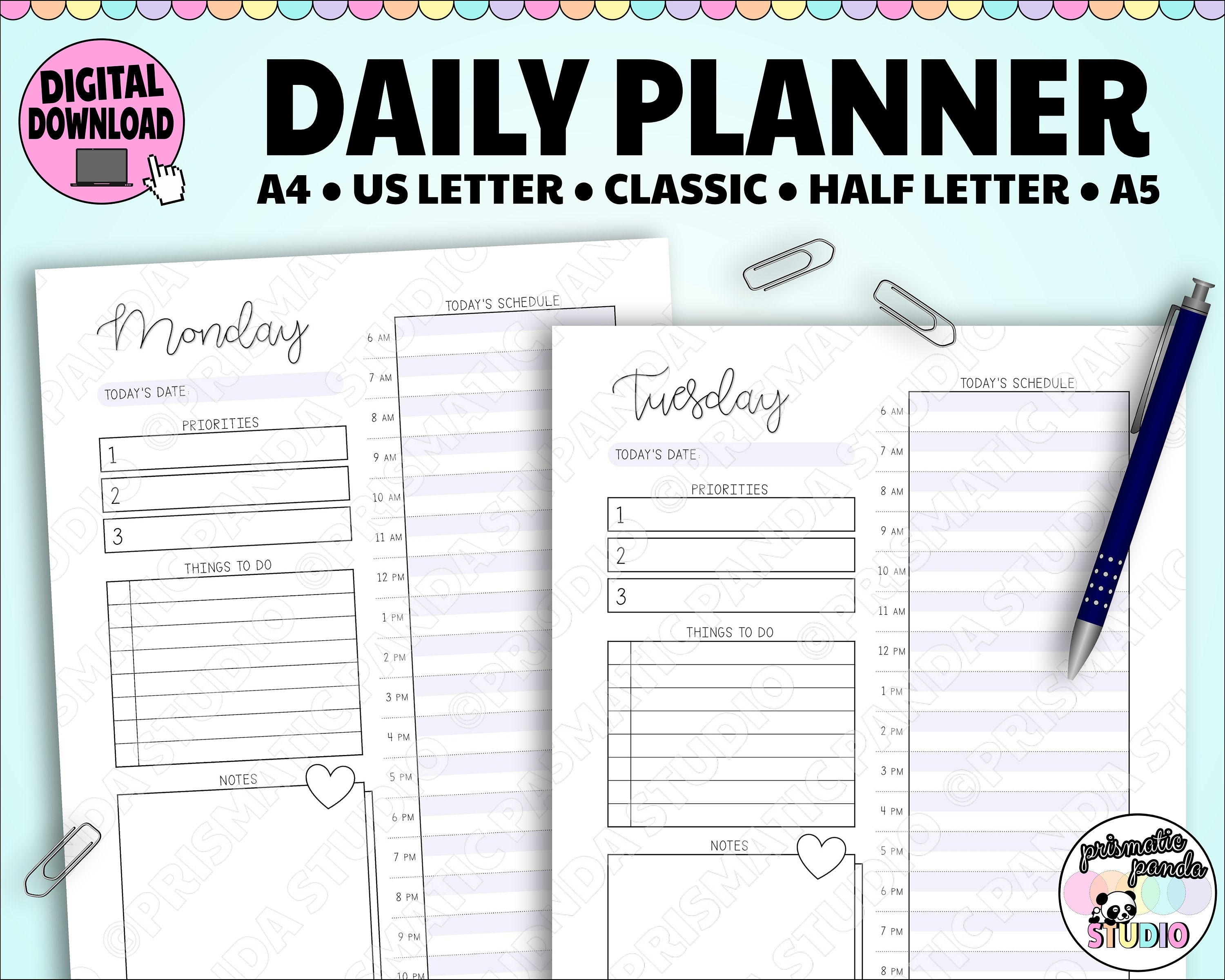 Daily Planner Printable 30-minute Daily Agenda Hourly Planner Day on 1 ...