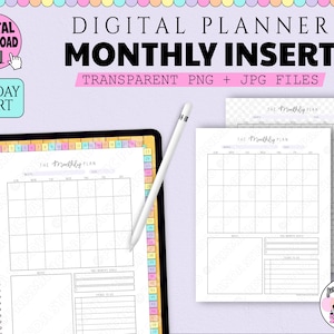 Digital Planner Monthly Insert | Sunday Start Planner Template | Monthly Digital Planner | MO1P Planner | Monthly Goodnotes Planner Insert