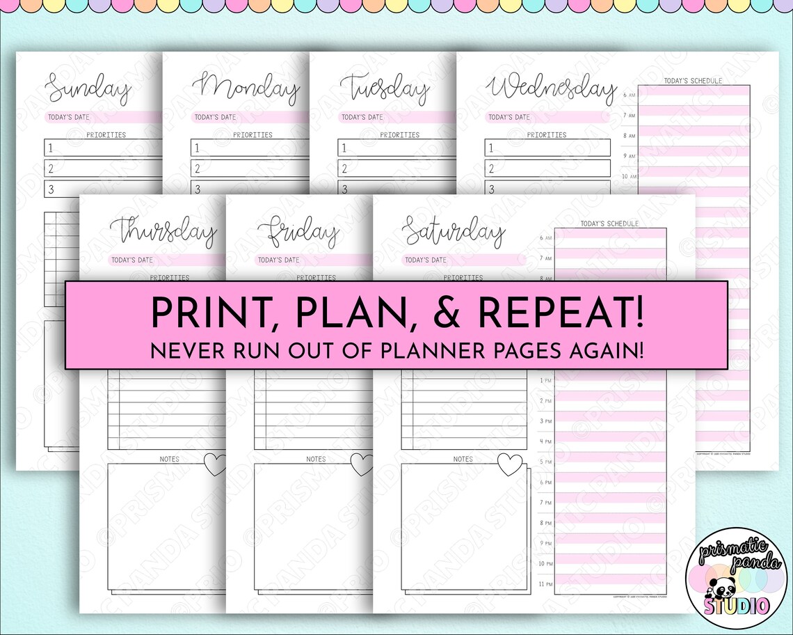 Daily Planner Printable, Pink | 30-minute Daily Agenda | Day on 1 Page ...