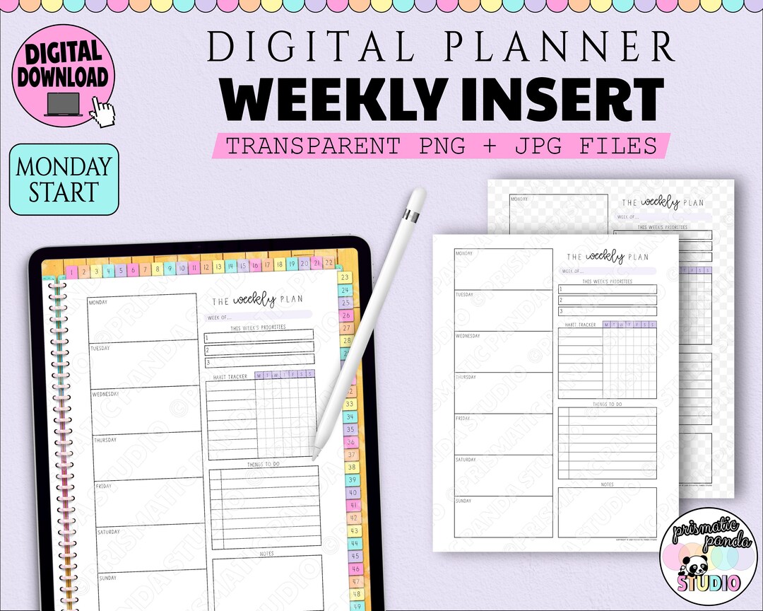 Digital Planner Weekly Insert | Monday Start Planner Template | Weekly ...