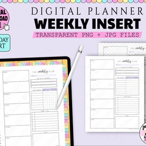 Digital Planner Weekly Insert | Monday Start Planner Template | Weekly Planner Digital | WO1P Planner | Weekly Goodnotes Planner Insert PNG