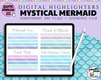 Digital Highlighters | Mermaid Digital Sticker Set | Goodnotes Digital Stickers | Pre-Cropped Digital Stickers | Goodnotes Sticker Set | PNG
