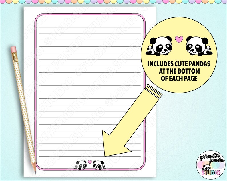 Panda Stationery Printable Cute Writing Paper Feminine Etsy