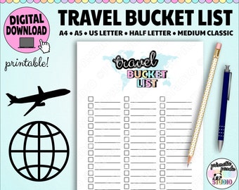 Travel Bucket List Printable | Places To Visit | Vacation Planner | Goal Tracker | Gifts for Travel Lovers | Wanderlust Gift Ideas