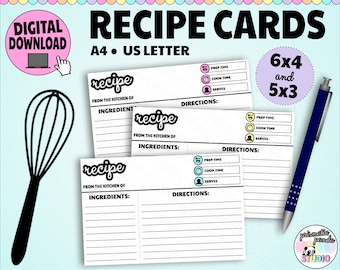 Cute Recipe Cards | Printable Recipe Templates | Colorful Cookbook Pages | Kitchen Organization | Gifts for Chefs | Gifts for Bakers