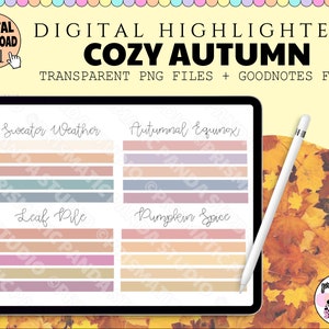 Autumn Digital Highlighters | Digital Sticker Set | Pre-Cropped Digital Stickers | Goodnotes Fall Digital Stickers | Goodnotes Sticker Set
