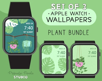 Set of 3 Apple Watch Faces | Plant Bundle Backgrounds | Tropical Houseplant Watch Wallpapers