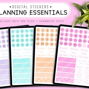 Digital Planner Stickers Pre-Cropped | Days Months Dates Stickers | Daily Activity Stickers | Planning Essentials | Goodnotes Stickers