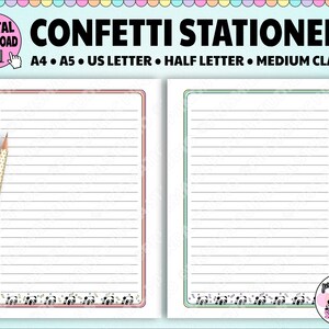 Confetti Stationery Printable | Cute Writing Paper | Colorful Planner Insert | Printable Journal Pages | Home Organization | Gift for Girl