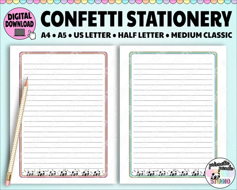 Confetti Stationery Printable Cute Writing Paper Colorful Etsy