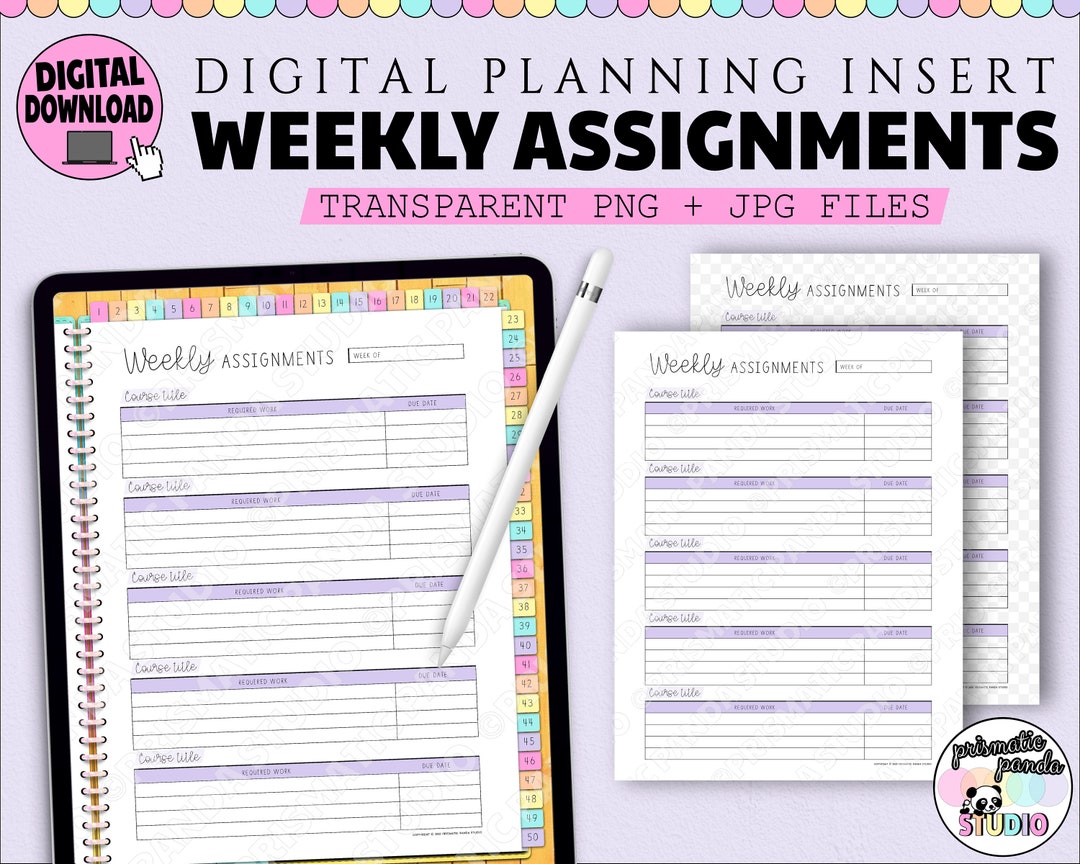 Weekly Assignment Tracker | Digital Planner Academic Insert | | Digital ...