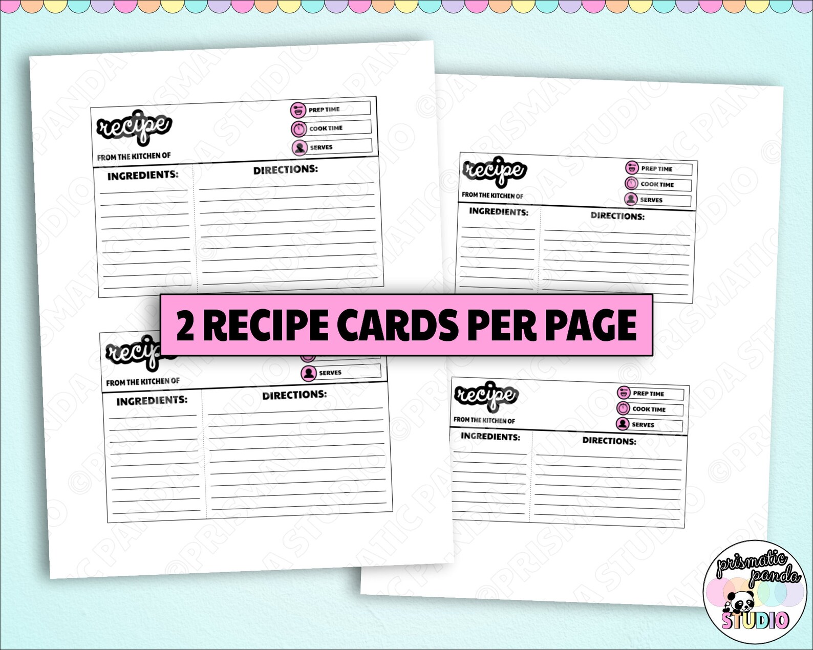 Cute Recipe Cards Printable Recipe Templates Colorful Cookbook Pages Kitchen Organization Gifts