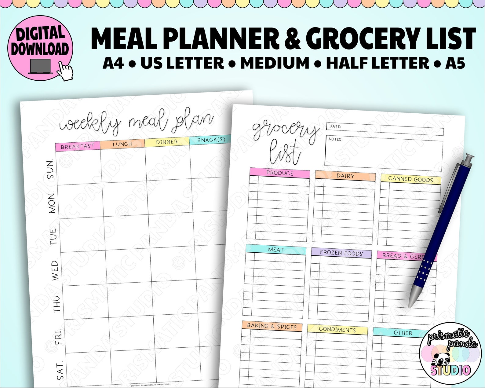 Meal Planner Printable Menu Planner Shopping List Printable Weekly Grocery List Printable Meal ...