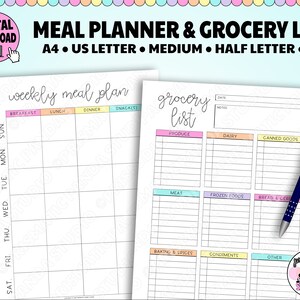 Weekly Meal Planner Printable | Menu Planner | Meal Planner Template | Shopping List Printable | Meal Prep Template | A5 Planner Inserts