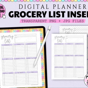 Grocery List Digital Planner Insert | Shopping List Template | Digital Planner Grocery List Insert | iPad Goodnotes Planner Insert | PNG